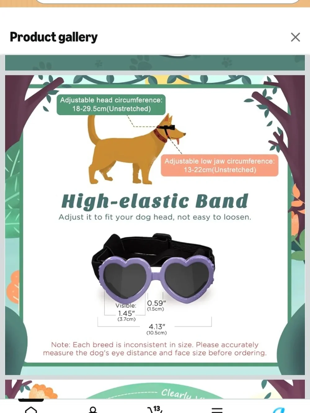 Dog 🐶 Goggles Sunglasses for Small Pets - Purple Heart Design Size SM